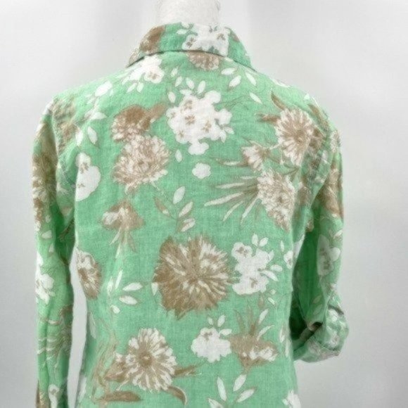 Charter Club 100% Linen Floral Hawaiian Button Front Shirt Roll Tab sz Medium - Picture 6 of 7